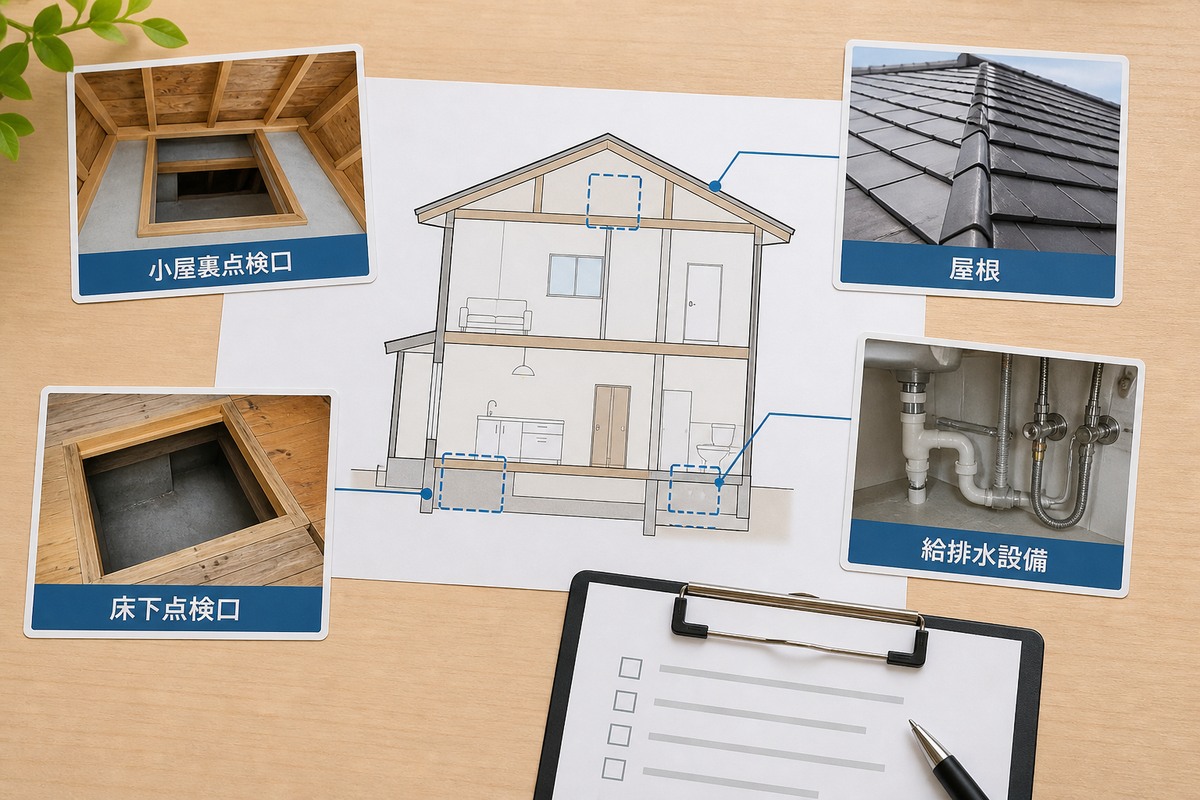 床下や小屋裏などホームインスペクションの対象範囲を整理する資料