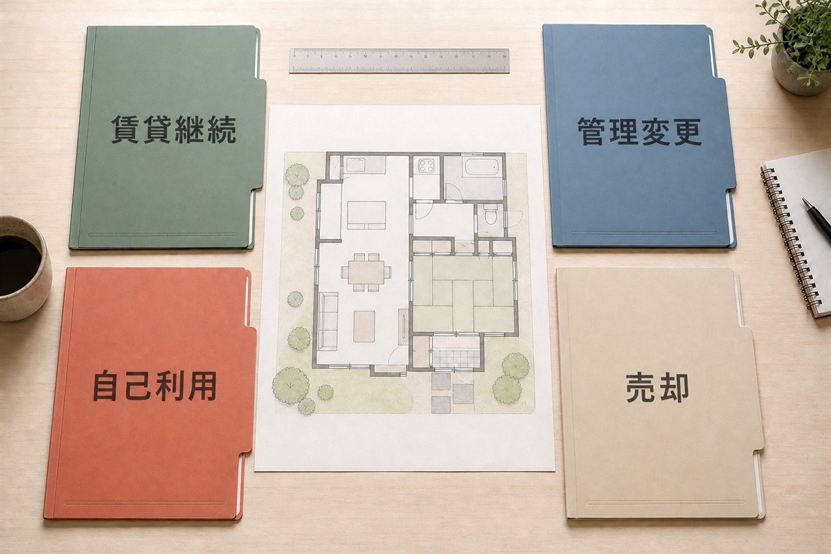 空室6か月時点で賃貸継続や売却などの選択肢を並べる資料