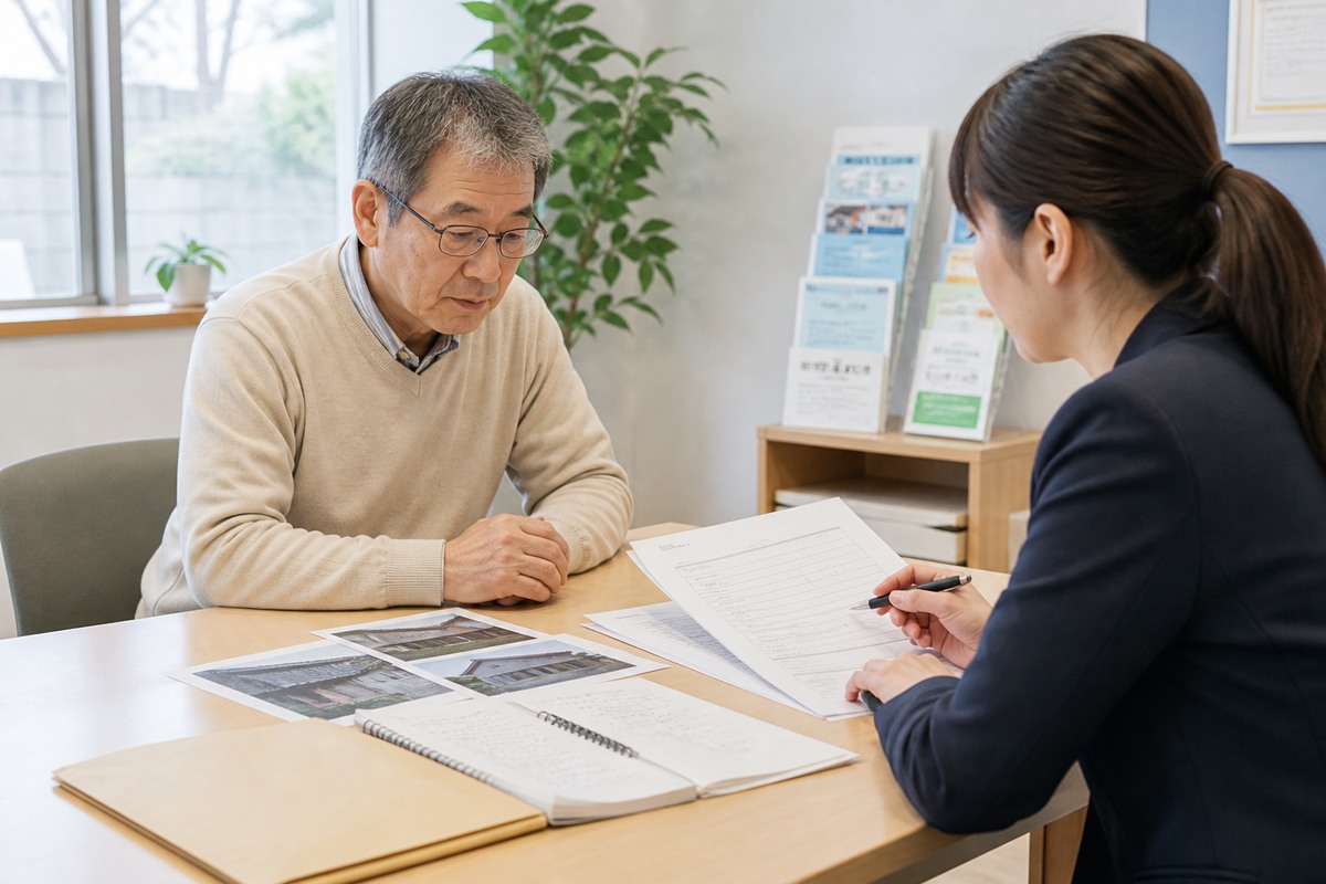 屋根工事の未署名契約書と訪問記録を相談窓口で確認する住人