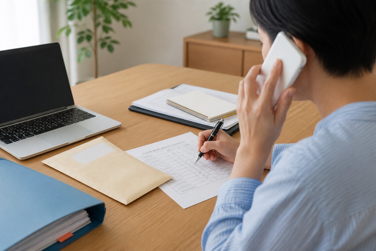 郵便の差出人へ住所変更を連絡し管理表に完了日を記入する人